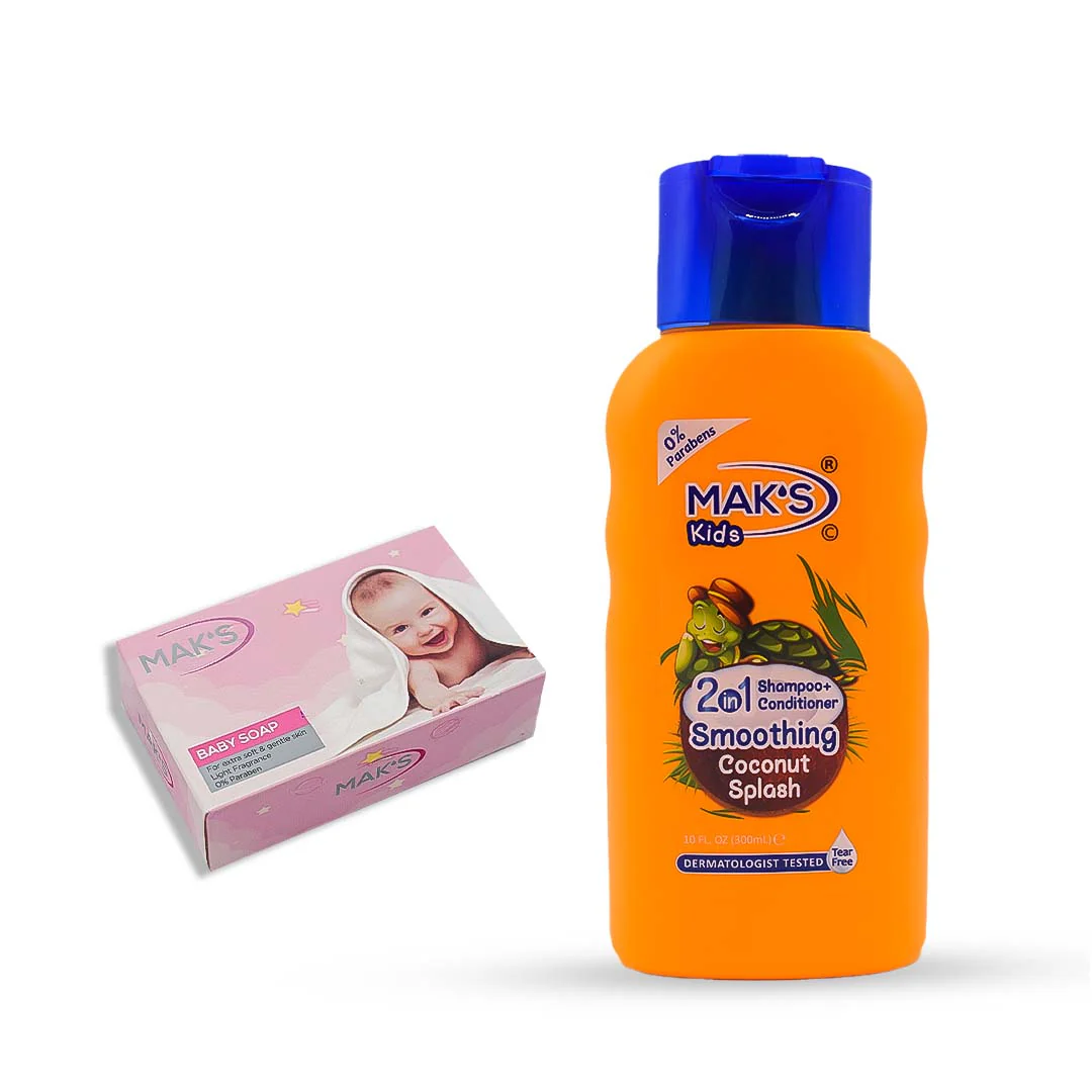 MAK’S Kids 2in1 Shampoo + Cond Coconut Splash 300ml with Baby Soap 85g-1